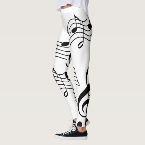 Customize Simple Black White Music Notes Leggings