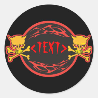 Customize Skulls and Flames Design, <TEXT> Classic Round Sticker
