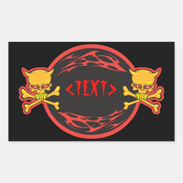 Customize Skulls and Flames Design, <TEXT> Rectangular Sticker (Front)