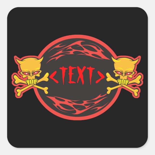 Customize Skulls and Flames Design, <TEXT> Square Sticker (Front)
