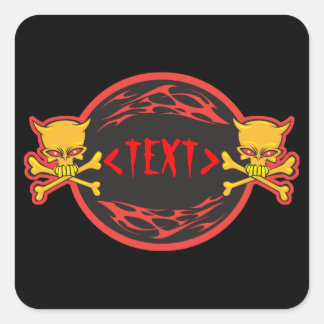 Customize Skulls and Flames Design, <TEXT> Square Sticker