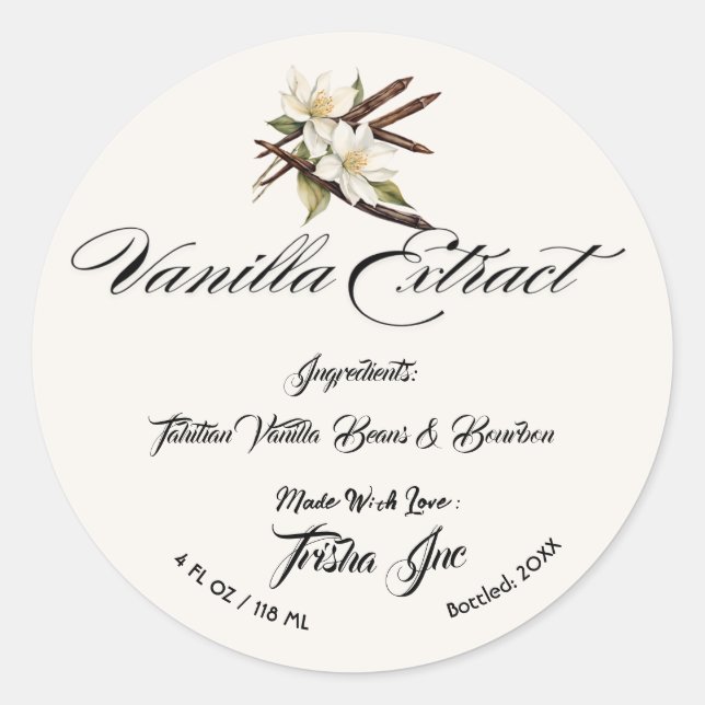 Customize Small Business Vanilla Extract Product Classic Round Sticker (Front)