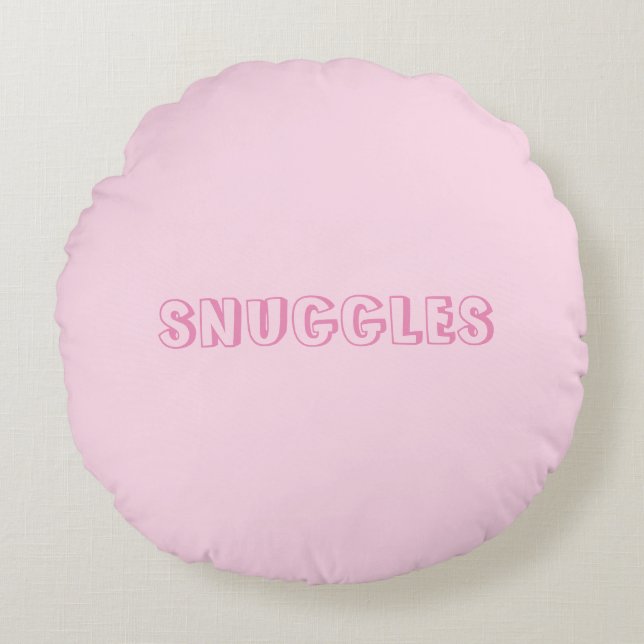 Customize "Snuggles" name or text light pink Round Pillow (Front)