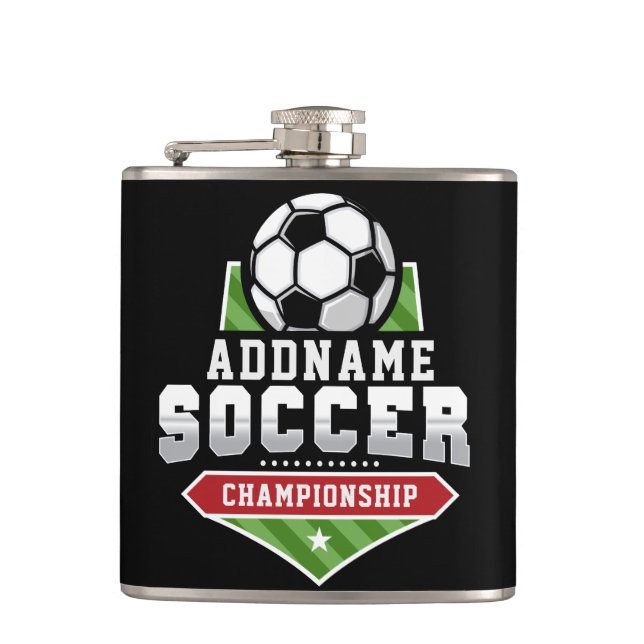 Customize Soccer ADD TEXT Varsity Team Player  Flask (Front)