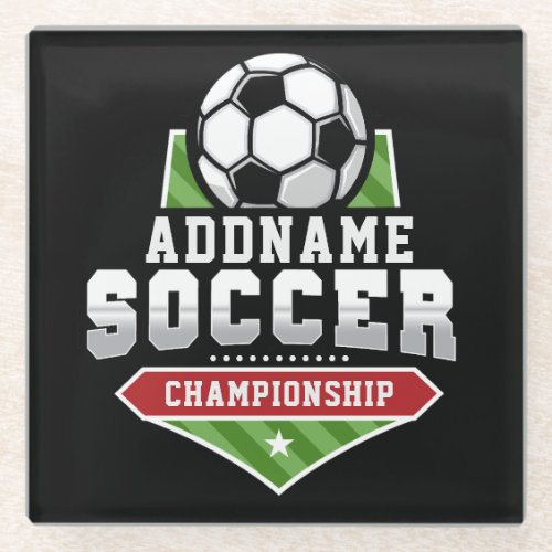 Customize Soccer ADD TEXT Varsity Team Player  Glass Coaster