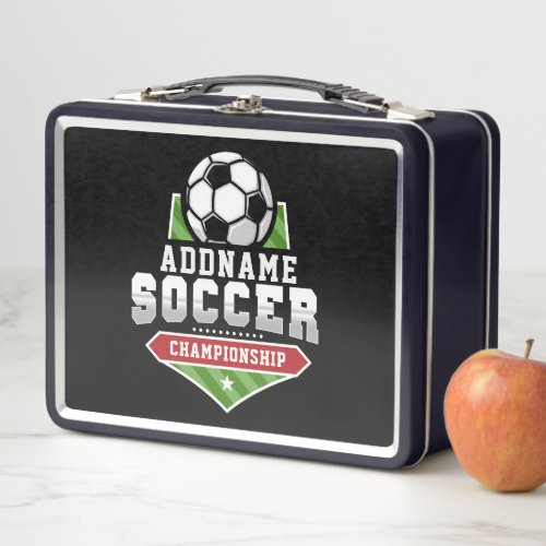 Customize Soccer ADD TEXT Varsity Team Player  Metal Lunch Box