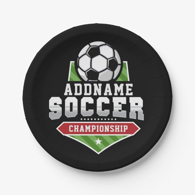 Customize Soccer ADD TEXT Varsity Team Player  Paper Plates (Front)