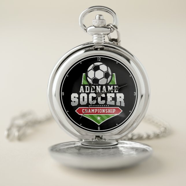 Customize Soccer ADD TEXT Varsity Team Player  Pocket Watch (Inside)