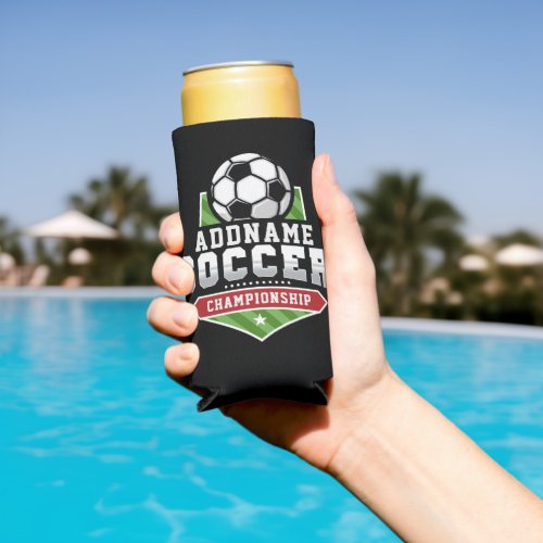 Customize Soccer ADD TEXT Varsity Team Player  Seltzer Can Cooler