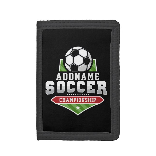 Customize Soccer ADD TEXT Varsity Team Player  Trifold Wallet (Front Vertical)