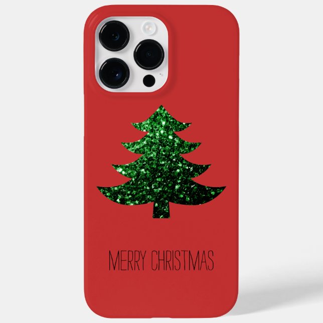 Customize Sparkly Christmas tree green sparkle Red Case-Mate iPhone Case (Back)
