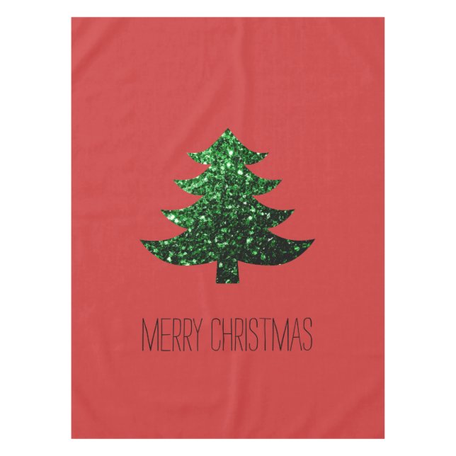Customize Sparkly Christmas tree green sparkle Red Tablecloth (Front)