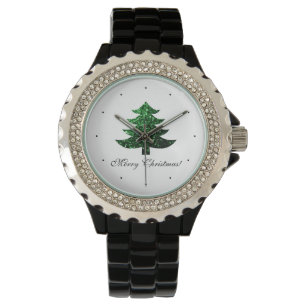 Customize Sparkly Christmas tree green sparkles Watch
