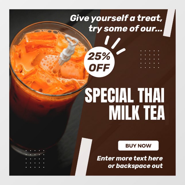 Customize Special Thai Milk Tea Shop Promo % Off Window Cling (Sheet)