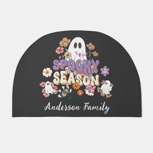 Customize Spooky Cute Ghost Halloween Door Mat (Front)