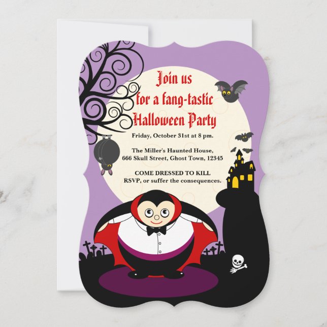 Customize, spooky Halloween cute Dracula vampire: Invitation (Front)