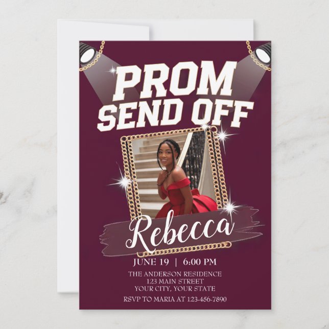 Customize Spotlight Prom Send Off Black Gold Chain Invitation (Front)