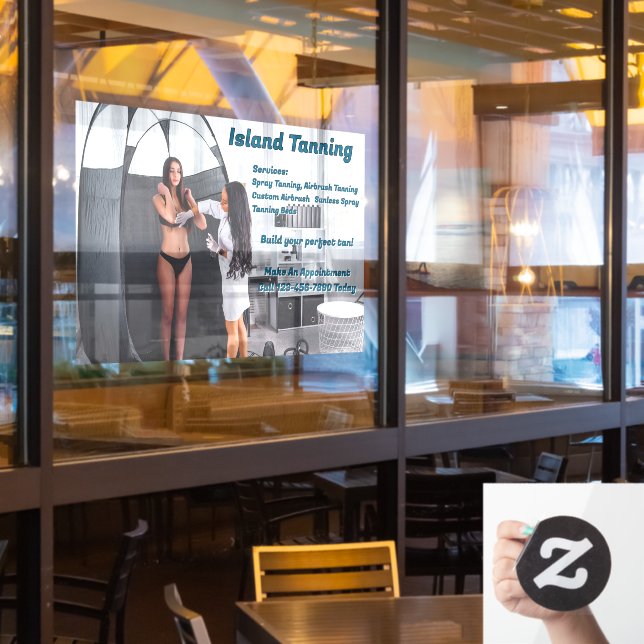 Customize Spray Tanning Booth Business 2 Window Cling (Restaurant Window)
