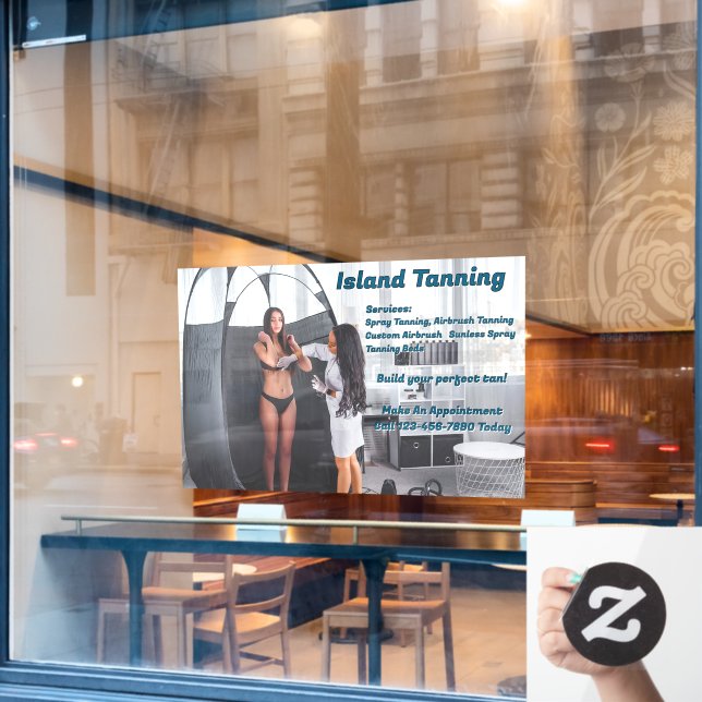Customize Spray Tanning Booth Business 2 Window Cling (Cafe Window)