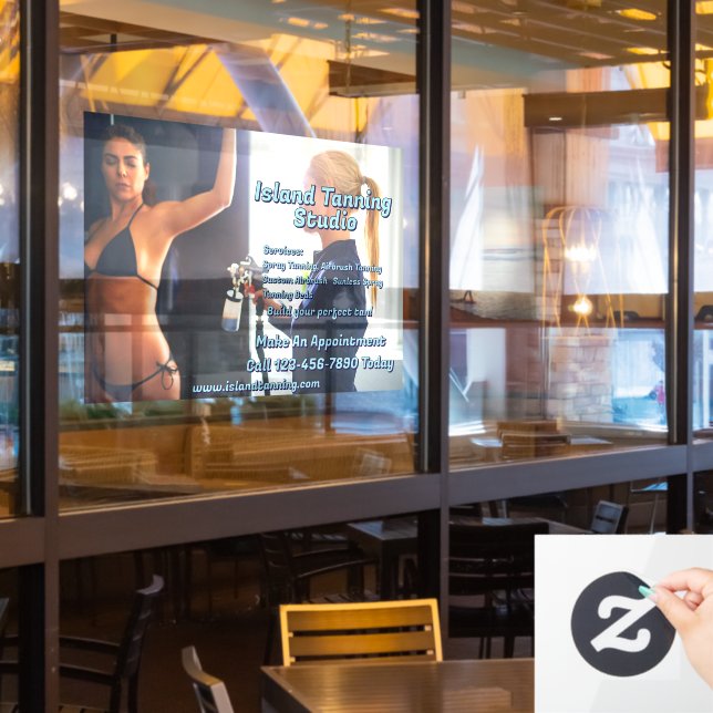 Customize Spray Tanning Booth Business 3 Window Cling (Restaurant Window)