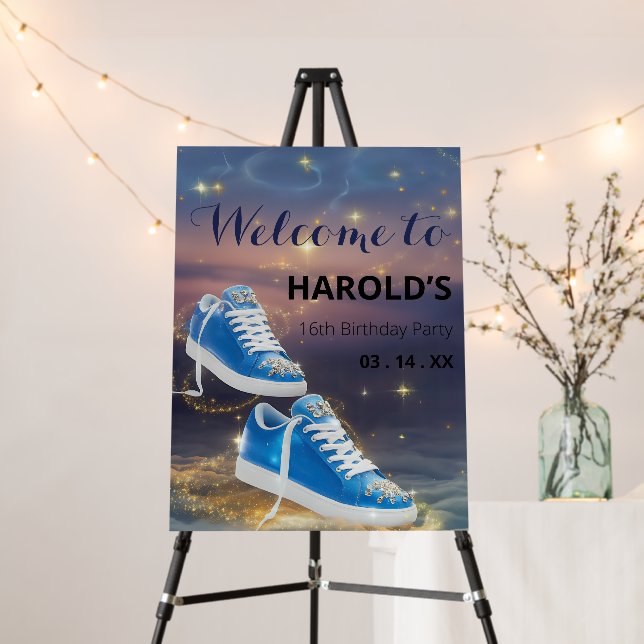 Customize Starry Night Birthday Sneaker Ball Party Foam Board (In Situ (Stand))