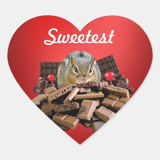 Customize Sweetest Day Chocolate Chipmunk Heart Sticker (Front)