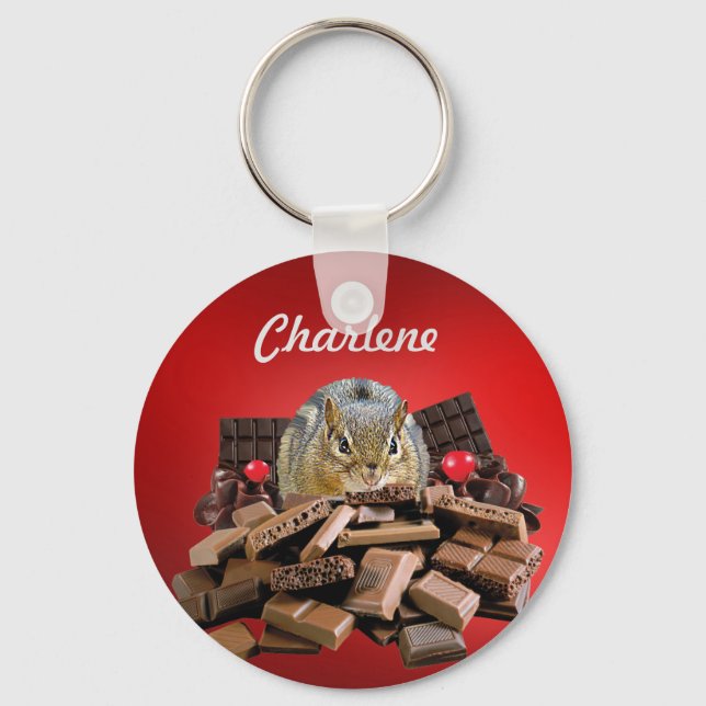 Customize Sweetest Day Chocolate Chipmunk Keychain (Front)