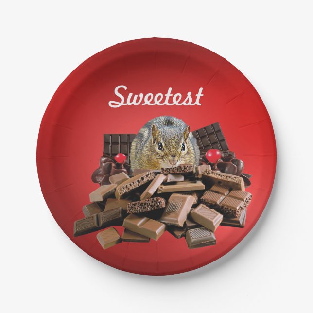 Customize Sweetest Day Chocolate Chipmunk Paper Plates (Front)