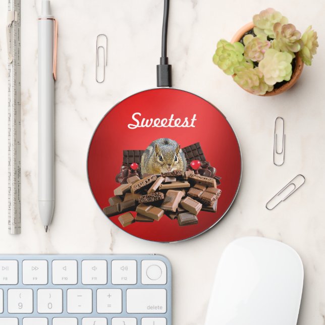 Customize Sweetest Day Chocolate Chipmunk Wireless Charger (Desk)