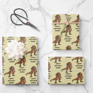Customize T-Rex Dinosaur Tyrannosaurus Birthday   Wrapping Paper Sheets