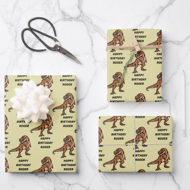 Customize T-Rex Dinosaur Tyrannosaurus Birthday   Wrapping Paper Sheets (Front)
