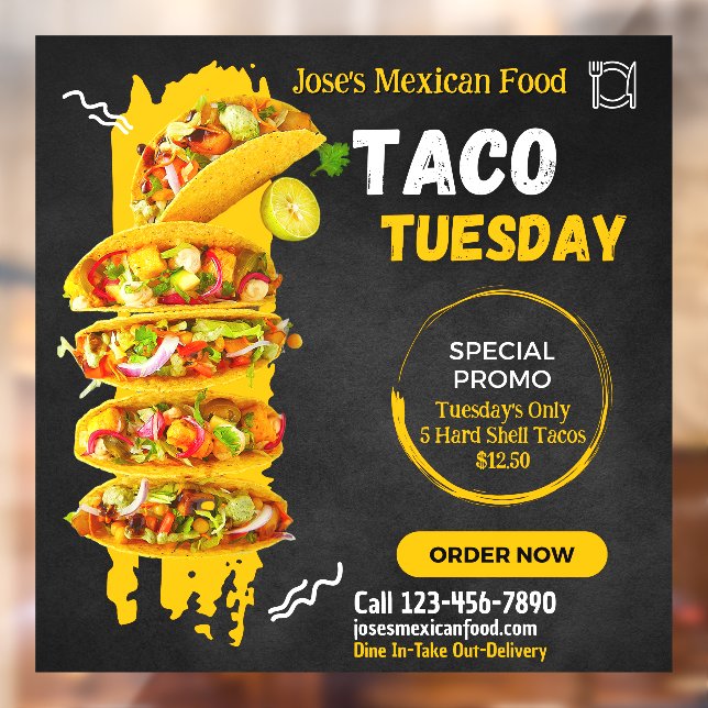 Customize Taco Tuesday Mexican Restaurant Promo Window Cling (Sheet 2)