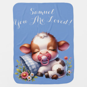 Customize Text Baby Cow Napping Blanket