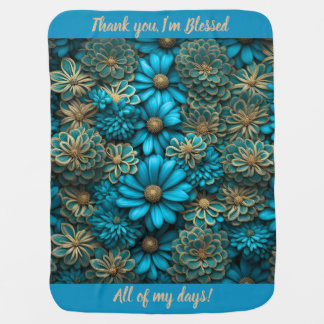 Customize Text Bright Turquoise Beige Daisies Baby Blanket