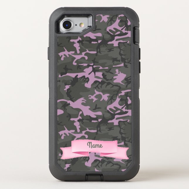 Customize Text  - Camo with Pink Otterbox iPhone Case (Back)