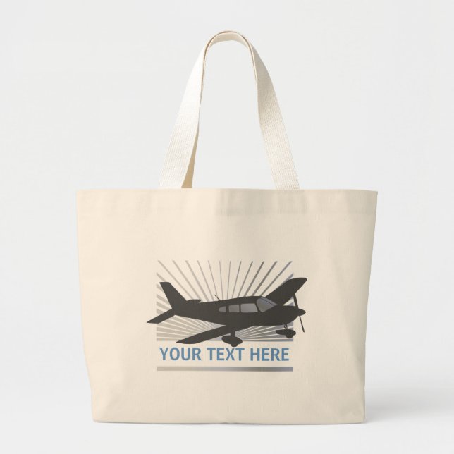Customize Text - Low Wing Airplane Large Tote Bag (Front)