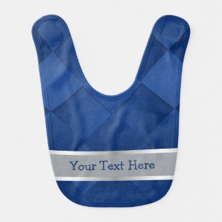 Customize Text Navy Blue with Silver Strip Baby Bib