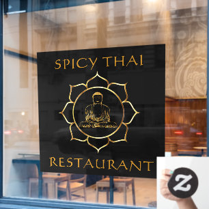 Customize Thai Restaurant Golden Buddha Front Wind Window Cling