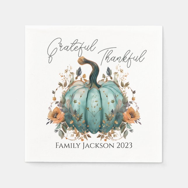 Customize Thanksgiving Rustic Blue Pumpkin Napkins (Front)