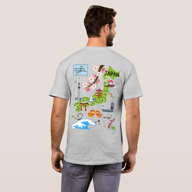 Customize the front, Fun Japanese Map Design back T-Shirt (Back Full)