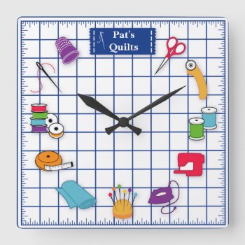 Customize The Label Quilt Time Square Wall Clock by pomegranate_gallery at Zazzle