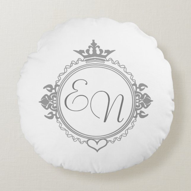 Customize the names, initials and phrase Love Round Pillow (Front)