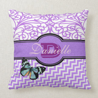 Customize these fancy purple and butterfly throw pillow