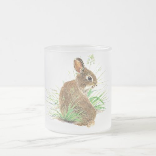 Customize this Curious Rabbit Watercolor Animal Frosted Glass Coffee Mug