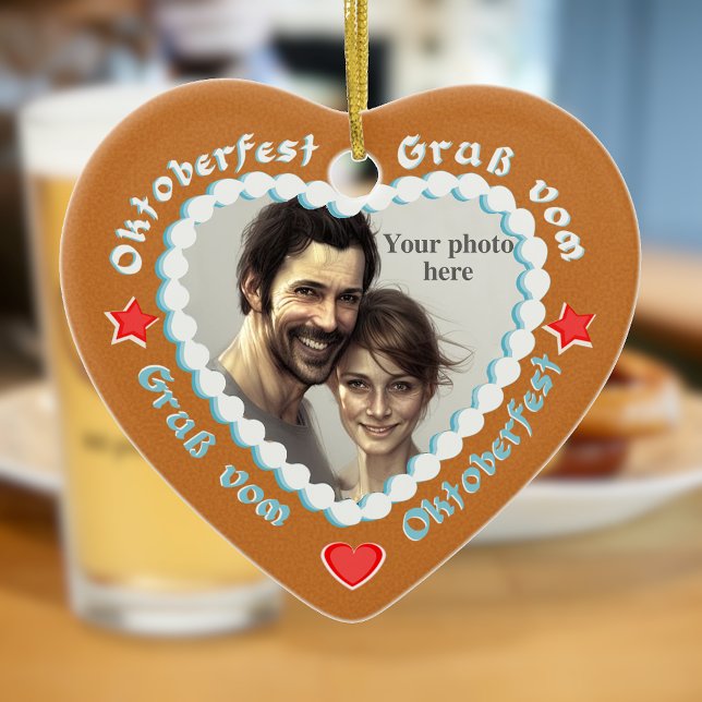 Customize this German Style Gingerbread Heart Ceramic Ornament (Creator Uploaded)