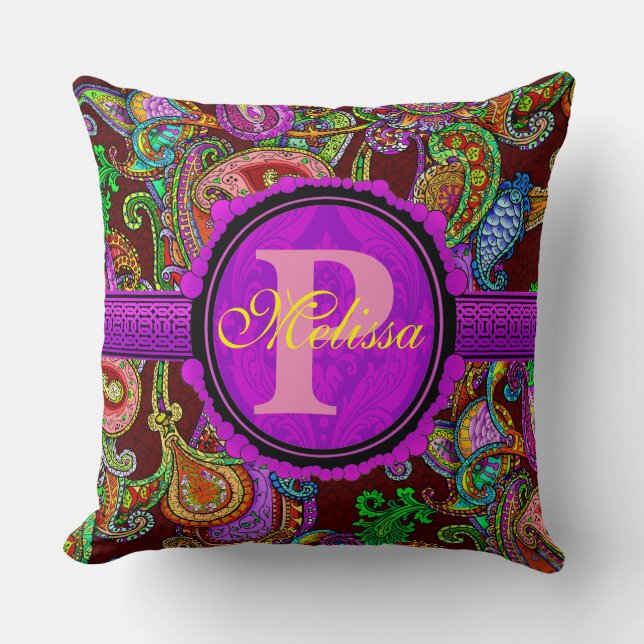 Customize this gorgeous paisley and purple throw pillow (Front)