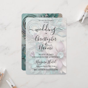 Customize This: Pink Teal Rustic Paper Flowers Invitation