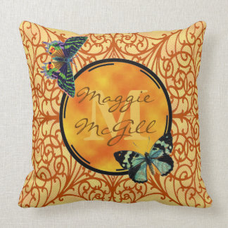 Customize this pretty yellow, filigree & butterfly throw pillow