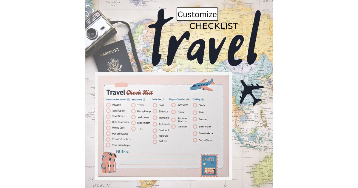 Travel Code Example Notepad 2 CUSTOMIZE Travel Checklist Notepad | Zazzle