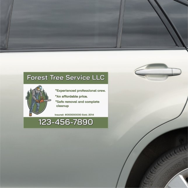Customize Tree Service Man With Chainsaw Business Car Magnet (In Situ)